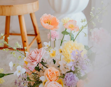 Spring whimsical pastel flowers for photoshoot
