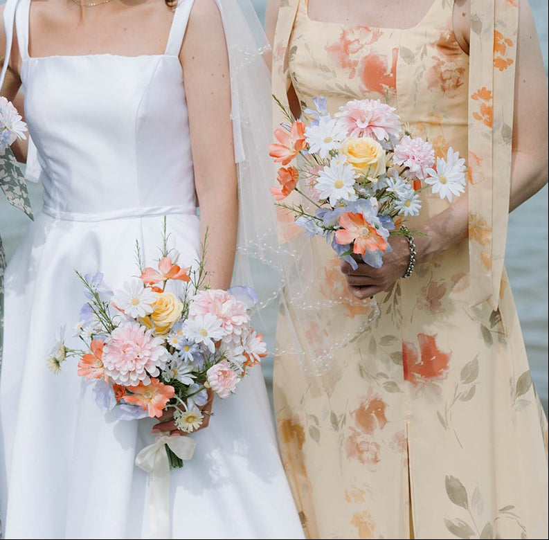 Whimsical Yellow, Blue & Pink Pastel Wedding Bouquet – Poppy Fare