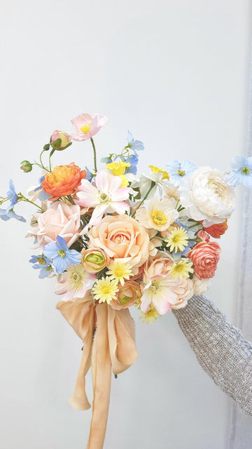 Mary-Jane Bouquet - Peach Yellow Blue Pastels